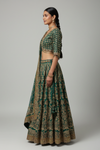 Bottle Green Crepe Lehenga Set And Crepe Dupatta With Readymade Blouse