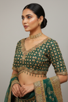 Bottle Green Crepe Lehenga Set And Crepe Dupatta With Readymade Blouse