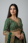 Bottle Green Crepe Lehenga Set And Crepe Dupatta With Readymade Blouse