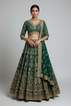 Bottle Green Crepe Lehenga Set And Crepe Dupatta With Readymade Blouse