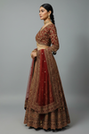 Maroon Crepe Lehenga Set And Net Dupatta With Readymade Blouse