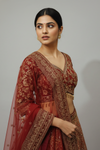 Maroon Crepe Lehenga Set And Net Dupatta With Readymade Blouse