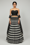 White Black Net Lehenga Set And Net Dupatta With Readymade Blouse