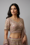 Onion Net Lehenga Set And Net Dupatta With Readymade Blouse