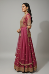 Magenta Crepe Lehenga Set And Net Dupatta With Readymade Blouse