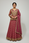 Magenta Crepe Lehenga Set And Net Dupatta With Readymade Blouse
