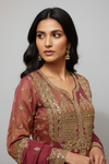 Magenta Crepe Lehenga Set And Net Dupatta With Readymade Blouse