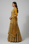 Mustard Georgette Lehenga Set And Net Dupatta With Readymade Blouse