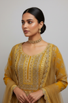 Mustard Georgette Lehenga Set And Net Dupatta With Readymade Blouse