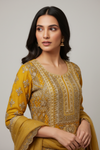 Mustard Georgette Lehenga Set And Net Dupatta With Readymade Blouse