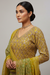 Mint Green Gold Khaddi Georgette Lehenga Set And Net Dupatta With Readymade Blouse