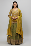 Mint Green Gold Khaddi Georgette Lehenga Set And Net Dupatta With Readymade Blouse