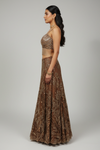 Brown Net Lehenga Set And Net Dupatta With Readymade Blouse