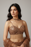 Brown Net Lehenga Set And Net Dupatta With Readymade Blouse