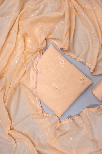 Peach Cotton Unstitched Salwar Suit With Cotton Dupatta
