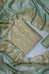 Olive Organza Unstitched Salwar Suit With Organza Dupatta