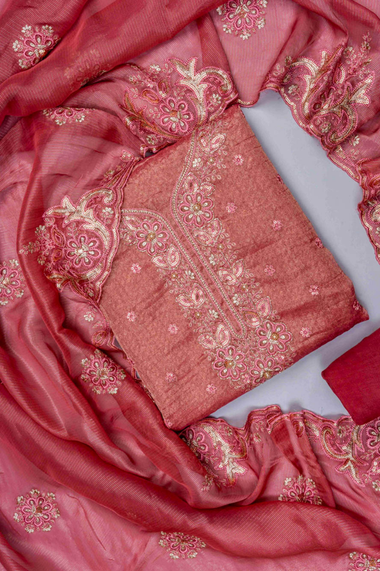 Gajari Organza Unstitched Salwar Suit With Organza Dupatta
