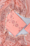 Peach Cotton Unstitched Salwar Suit With Cotton Dupatta