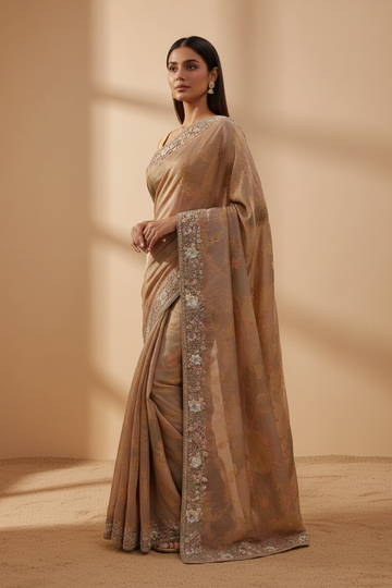Tissue Tussar Saree With Unstitched Blouse