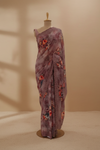 Off White Onion Georgette Saree With Unstitched Blouse