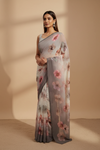 Off White Grey Georgette Saree With Unstitched Blouse
