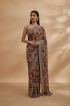Olive Georgette Saree With Unstitched Blouse
