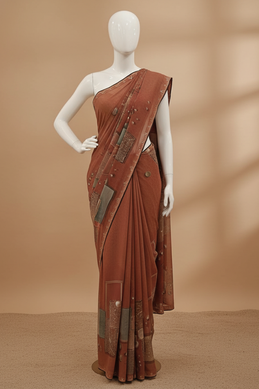 Copper Georgette Saree With Unstitched Blouse