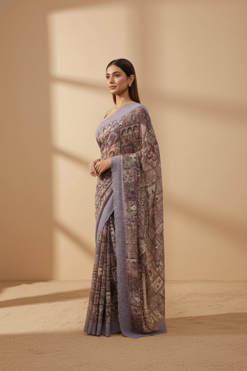 Metallic Mauve Saree With Unstitched Blouse