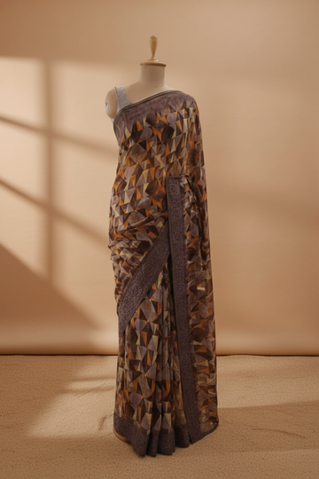 Chikoo Georgette Saree With Unstitched Blouse