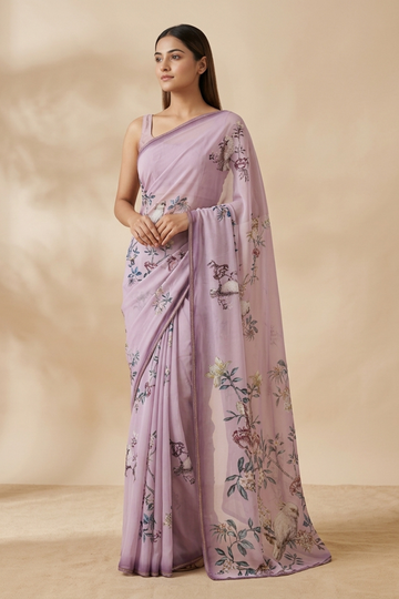 Onion Georgette Saree With Unstitched Blouse