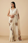 Off White Georgette Saree With Unstitched Blouse