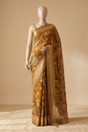 Mustard Georgette Brasso Saree With Unstitched Blouse