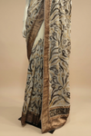 White Chiffon Embroidered Saree With Unstitched Blouse