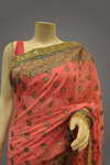 Gajari Georgette Embroidered Saree With Unstitched Blouse