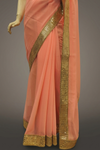 Pink Chiffon Embroidered Saree With Unstitched Blouse