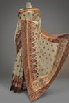 Off White Chiffon Embroidered Saree With Unstitched Blouse