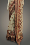 Off White Chiffon Embroidered Saree With Unstitched Blouse