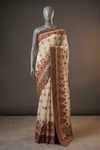 Off White Chiffon Embroidered Saree With Unstitched Blouse