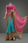 Tea Green Georgette Embroidered Saree With Unstitched Blouse