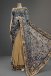 Grey Tussar Lace Georgette Embroidered Saree With Unstitched Blouse