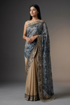 Grey Tussar Lace Georgette Embroidered Saree With Unstitched Blouse