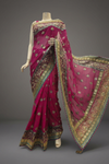 Magenta Georgette Embroidered Saree With Unstitched Blouse