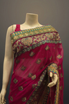 Magenta Georgette Embroidered Saree With Unstitched Blouse