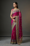 Magenta Georgette Embroidered Saree With Unstitched Blouse