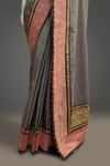 Grey Tussar Embroidered Saree With Unstitched Blouse