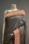 Grey Tussar Embroidered Saree With Unstitched Blouse