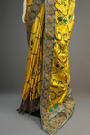 Gold Satin Embroidered Saree With Unstitched Blouse