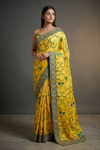 Gold Satin Embroidered Saree With Unstitched Blouse