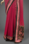 Magenta Chiffon Embroidered Saree With Unstitched Blouse