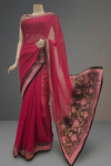Magenta Chiffon Embroidered Saree With Unstitched Blouse